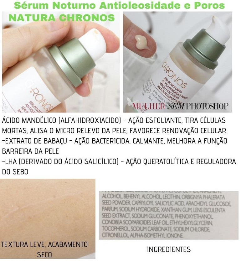 Serum Noturno Antioleosidade e Poros Natura Chronos resenha