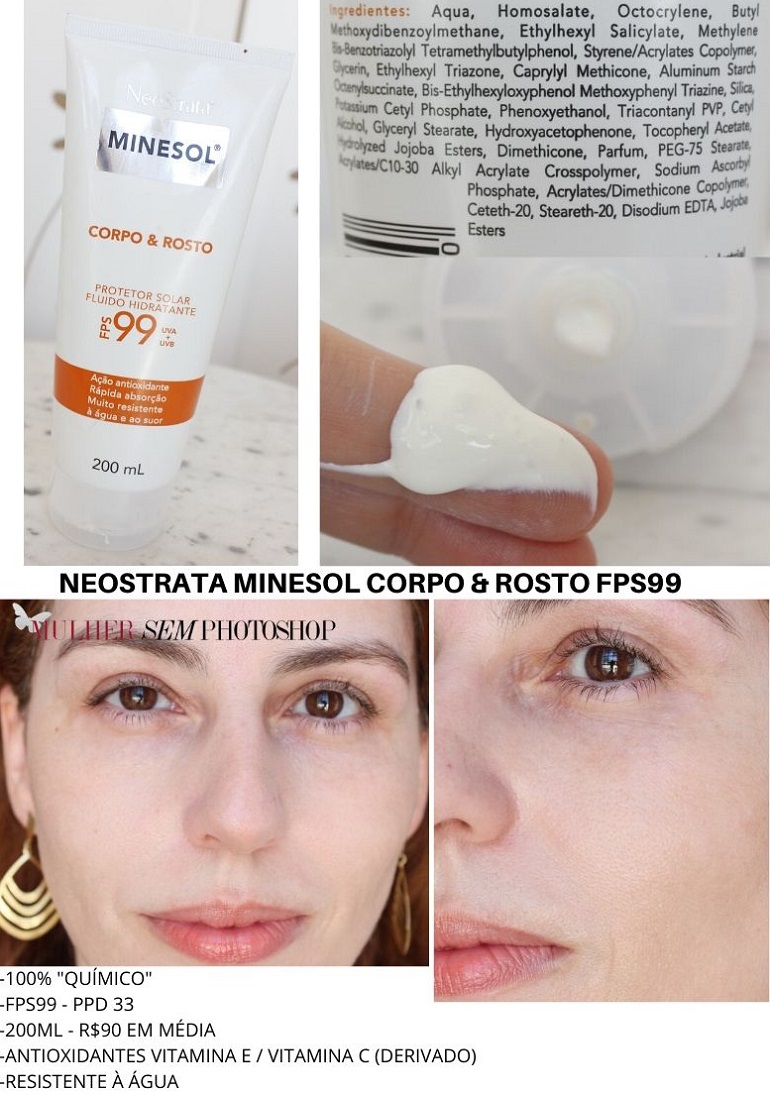 Minesol Corpo e Rosto FPS99 resenha protetor solar NEOSTRATA