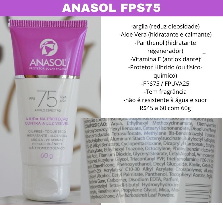 Anasol FPS75 Protetor Solar resenha e composição
