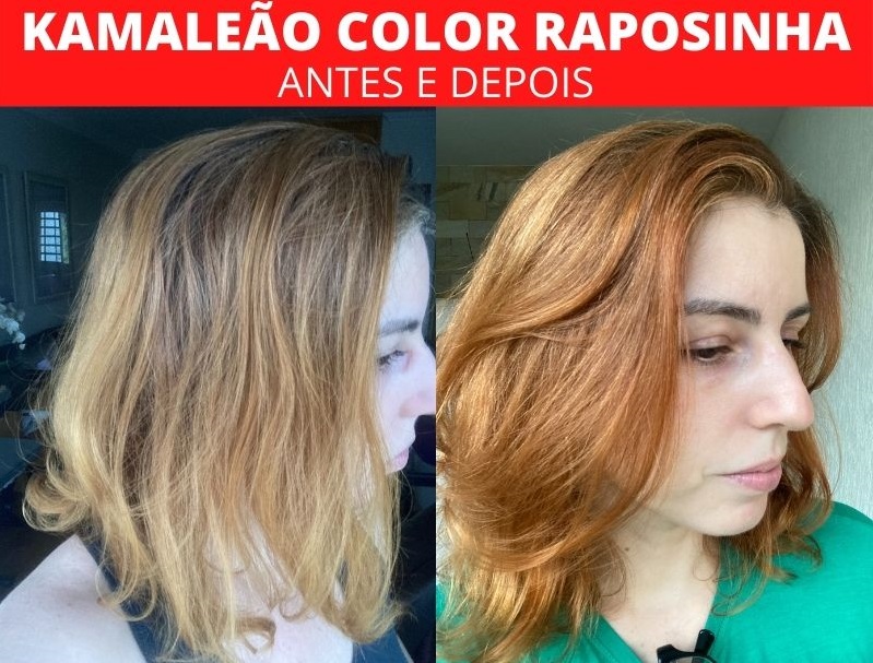 Kamaleão Color Raposinha antes e depois fios brancos